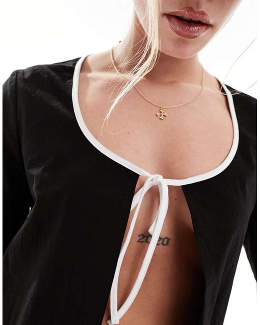 SNDY'S Black Contrast Tie Detail Top Co-Ord