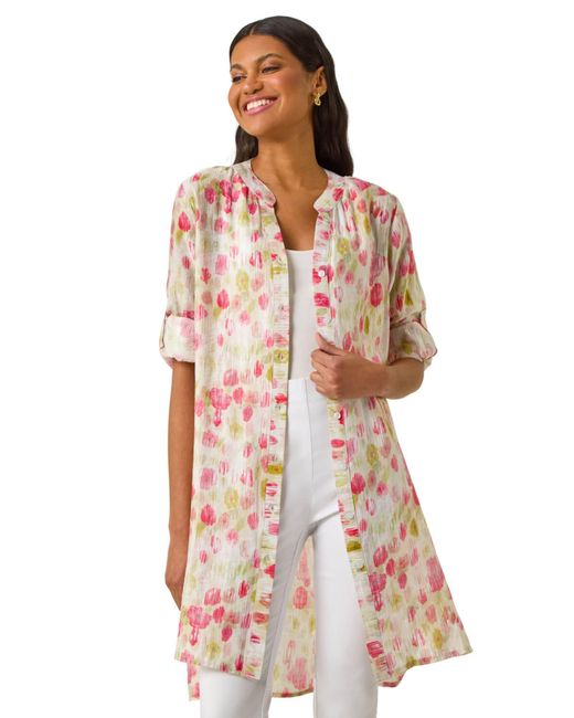 Roman Pink Floral Print Longline Blouse