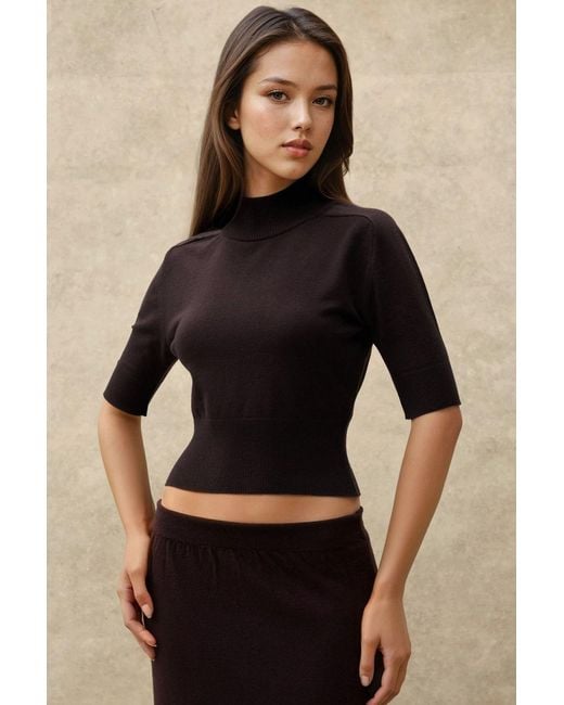 Hiccup Black Textured Turtleneck Crop Sweater