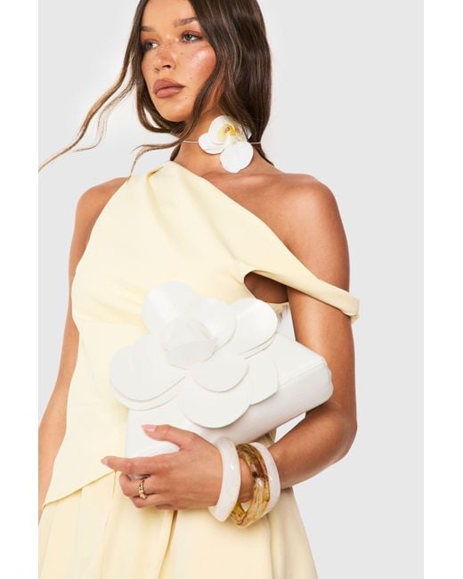 Boohoo White Statement Flower Clutch Bag