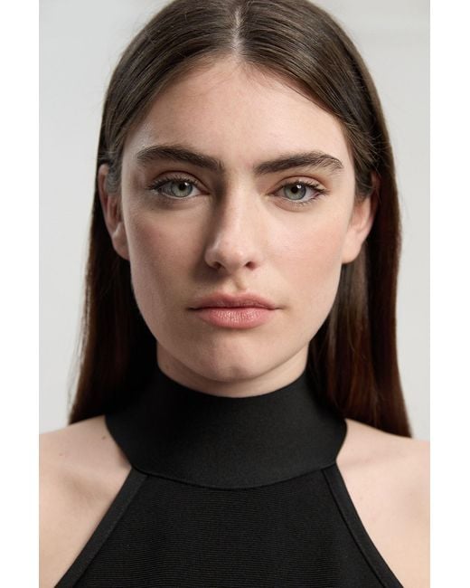 Karen Millen Black Petite Bandage High Neck Buckle Trim Midi Dress