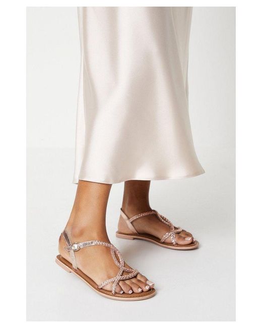 Dorothy Perkins White Leather Jessie Plaited Flat Sandals