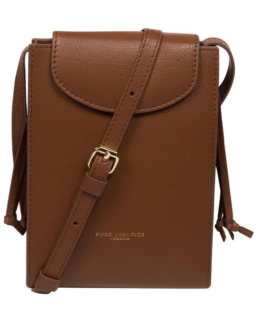 Pure Luxuries Brown 'Kiana' Nappa Leather Cross Body Phone Bag