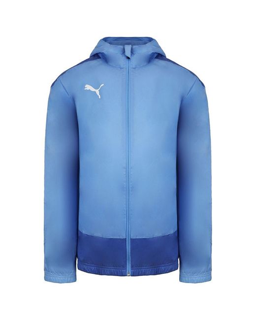 PUMA Goal Long Sleeve Zipup Lightblue Hooded Training Rain Jacket 656559 18 for men