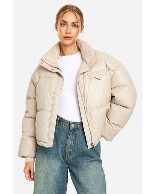 Boohoo Natural Faux Leather Puffer Jacket