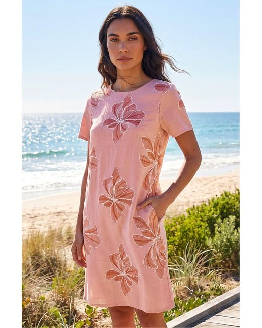 Roman Gray Embroidered Floral Shift Dress