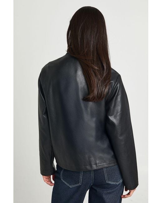 Boohoo Black Stand Up Collar Faux Leather Jacket
