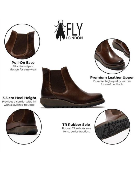 Fly London Brown Chelsea Leather Wedge Boots