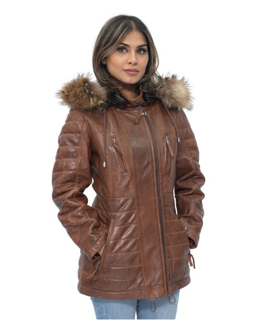 Infinity Leather Brown Quilted Parka Jacket-Curitiba