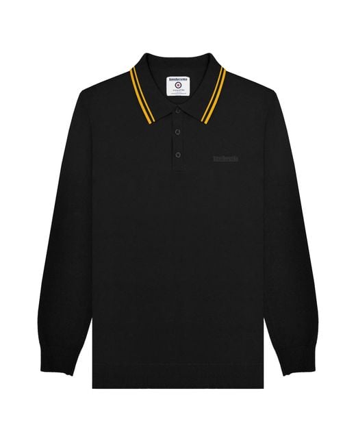 Lambretta Black Knitted Tipped Long-Sleeved Polo Shirt Cotton for men
