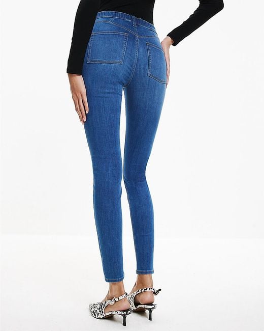 River Island Blue Skinny Jeans Pull-On Sculpt Zip Cotton