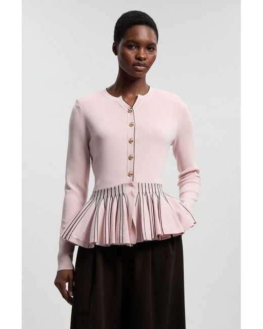 Karen Millen Pink Viscose Blend Knit Peplum Jacket
