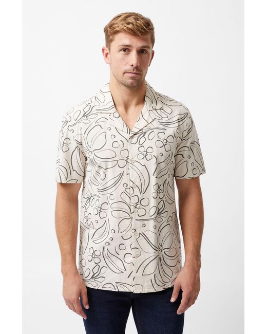 French Connection White Cotton Floral Print Short Sleeve Button Up Shirt for men