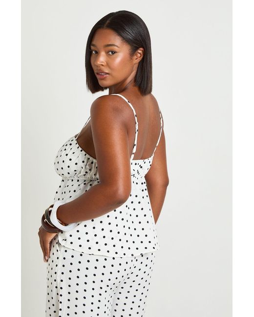 Boohoo White Plus Polka Dot Strappy Smock Top