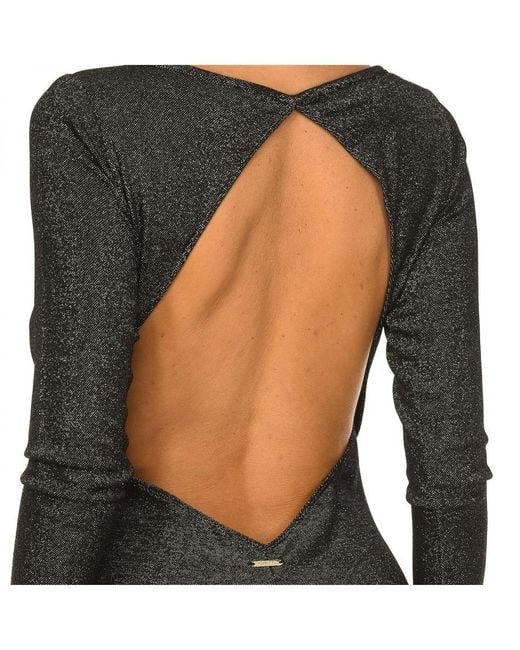Guess Black Long Sleeve Bodysuit With Open Back O0bm05ka5k0 Woman Polyamide
