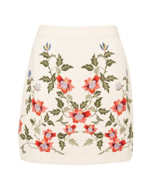 TOPSHOP White Embroidered Floral Mini Skirt