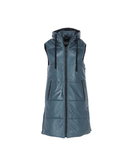 Ashwood Leather Blue 'Giacca' Long Gilet With Detachable Hood