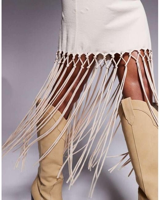 ASOS Multicolor Sleeveless Macrame Fringe Hem Detail Midi Dress