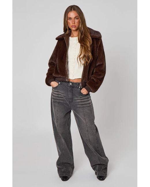Urban Bliss Brown Fur Bomber Jacket