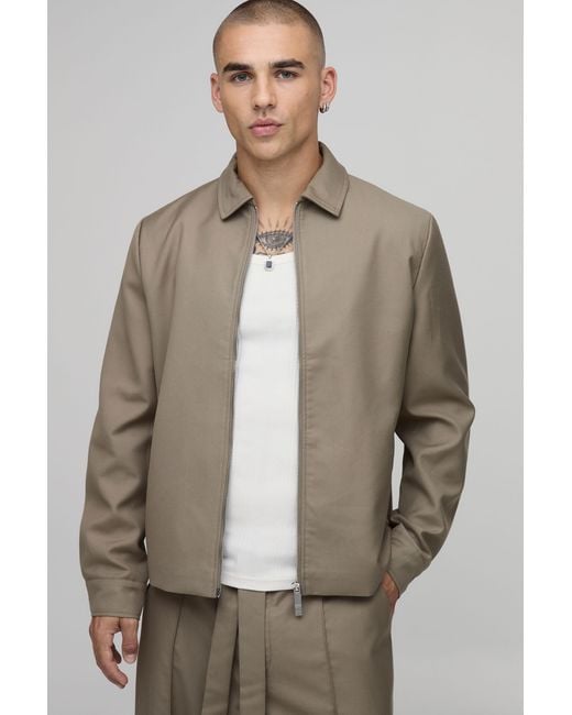 BoohooMAN Brown Tailored Boxy Co-Ord Harrington Jacket for men