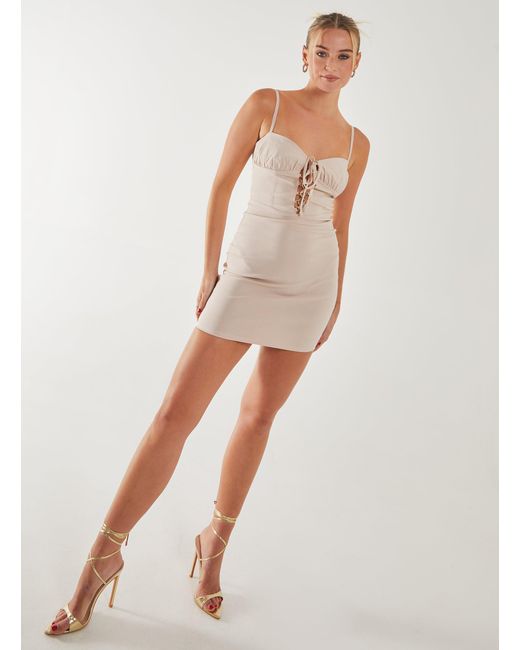 Pink Vanilla White Ruched Tie Up Front Strappy Mini Dress