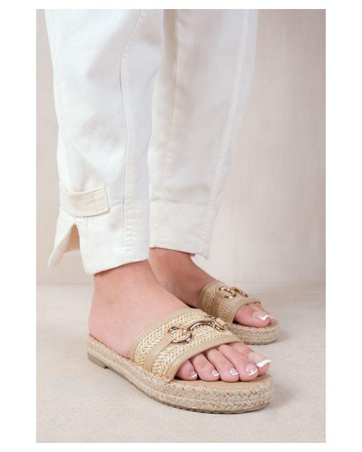 Where's That From Natural 'Jupiter' Single Strap Flat Sandals With Thread Design And Golden Detailing