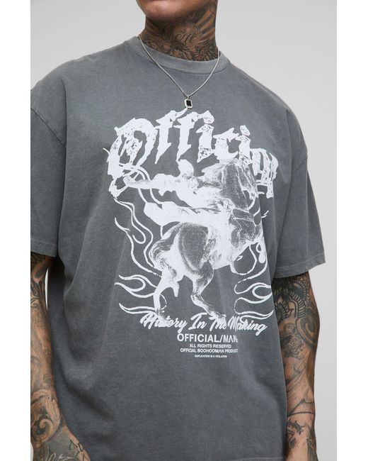 BoohooMAN Gray Tall Oversized Washed Renaissance Print T-Shirt for men