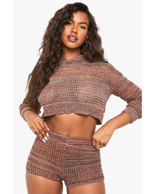 Boohoo Brown Crochet Lightweight Festival Shorts