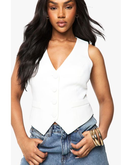 Boohoo White Fitted Seam Detail Waistcoat
