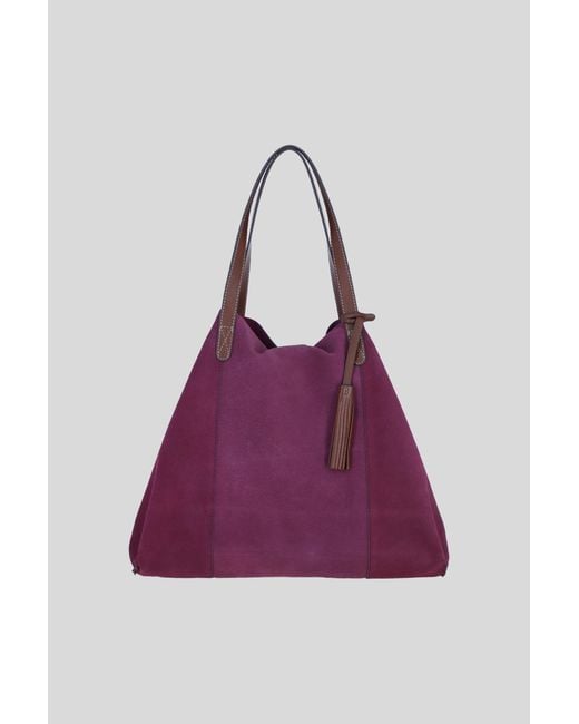 Brampton London Purple Real Suede Leather Shopper Bag With Tassel Charm