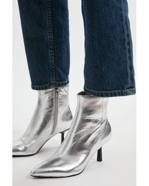Karen Millen Blue Leather Heeled Ankle Boot