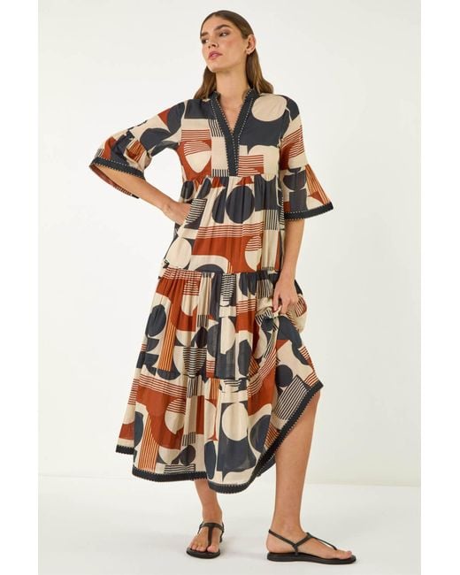Roman White Geometric Boho Maxi Dress