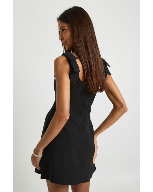Boohoo Black Tie Shoulder Square Neck Skater Dress