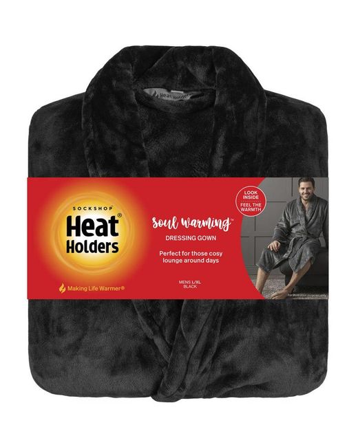 Heat Holders Black Soft Warm Dressing Gown for men