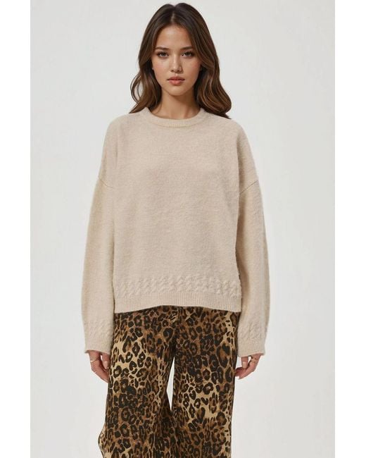 Hiccup Brown Braiding Detailed Textured Crew Neck Sweater