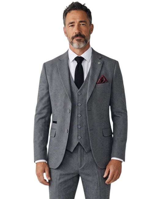 TruClothing Black 3 Piece Tweed Herringbone Formal Suit for men