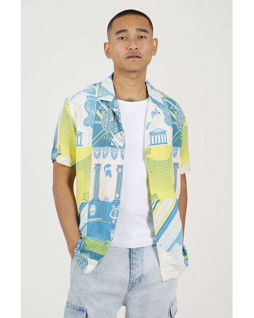 Brave Soul Blue Revere Collar Graphic Print Shirt for men