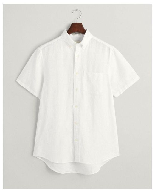 Gant White Regular Linen Short Sleeve Shirt for men