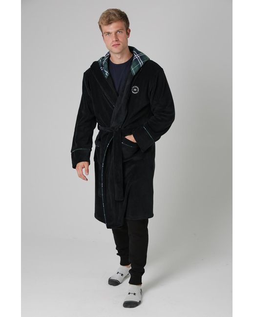 Tokyo Laundry Black Plush Dressing Gown for men
