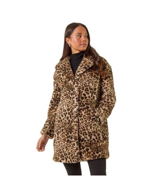 Roman Brown Petite Leopard Fur Coat