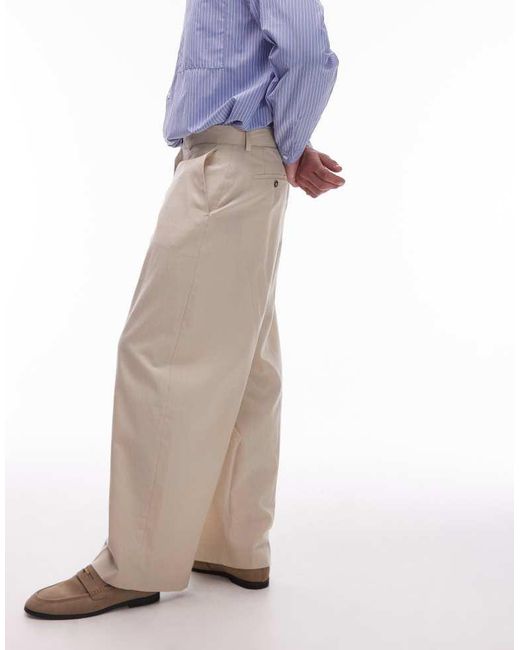 Topman Blue Wide Leg Linen Blend Trousers for men