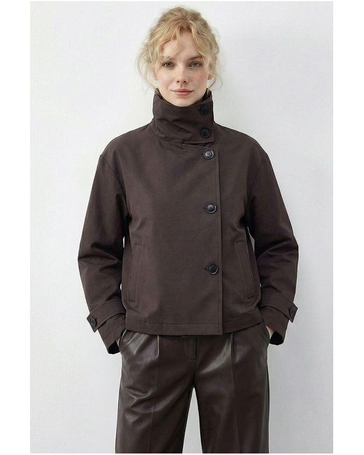 Bianco Lucci Gray Short Mandarin Collar Trench Coat