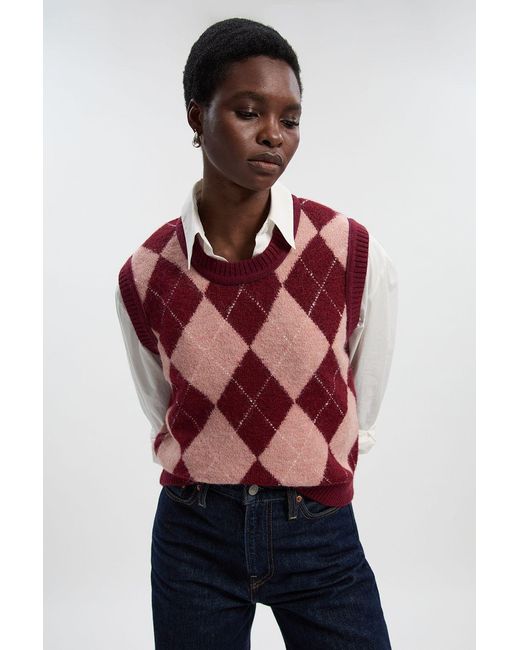 Karen Millen Red Argyle Alpaca Blend Knitted Tank Top
