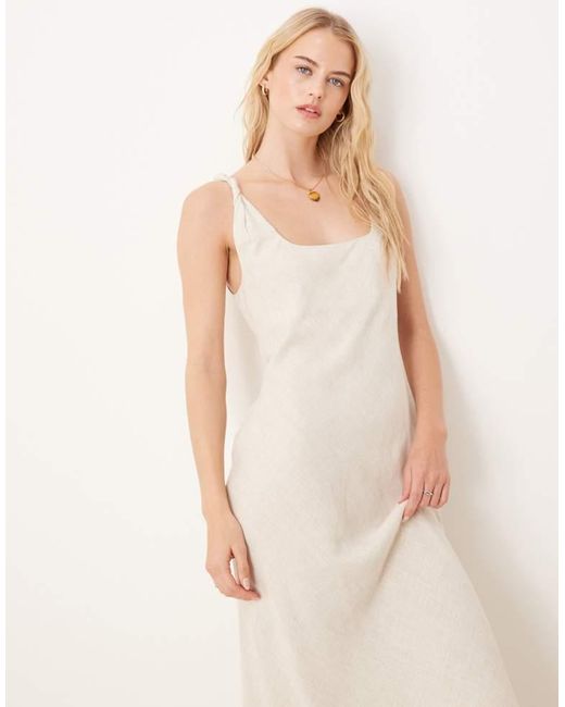 ASOS Natural Design Linen Look Twist Strap Bias Maxi Dress