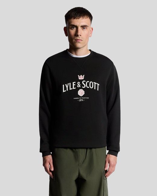 Lyle & Scott Black Cheers Graphic Crew Neck Sweatshirt for men