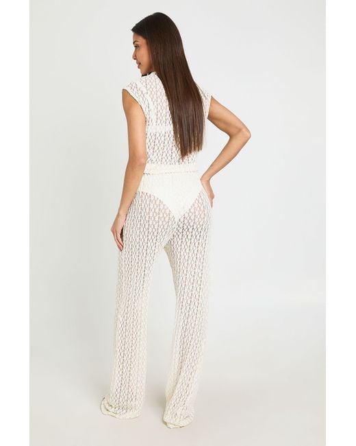 Boohoo Natural Floral Lace Drawstring Straight Leg Trouser