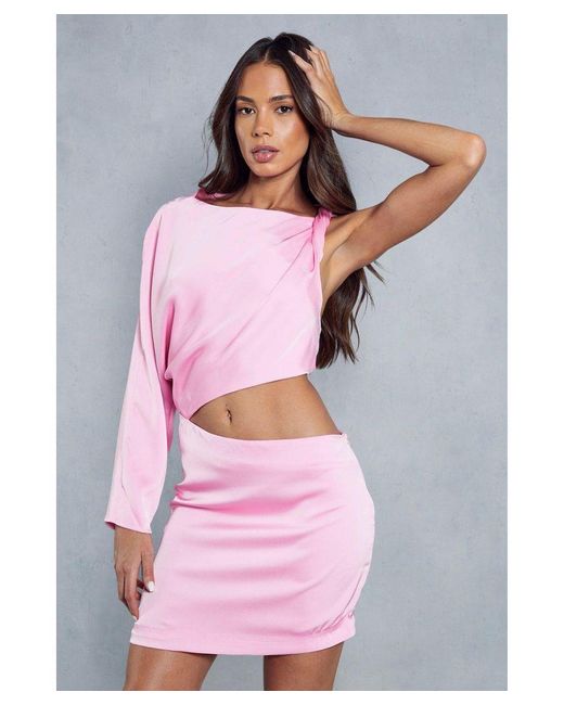 MissPap Pink Premium Satin Twist Shoulder Cut Out Mini Dress