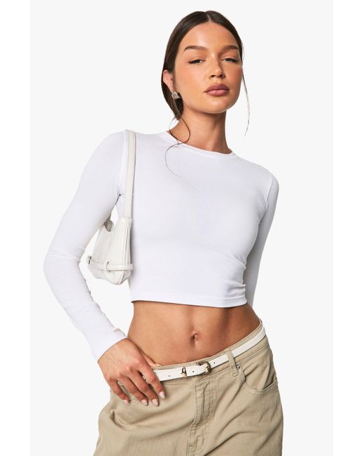 Boohoo White Basics Long Sleeve Crew Neck Crop Top