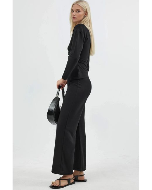 Hiccup Black Accessory Detail Blouse & Pants Two-Piece Set