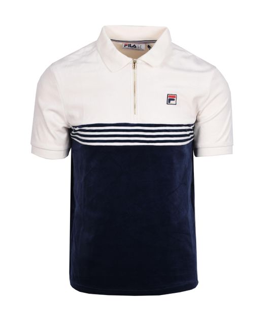 Fila Blue Vintage Lennox Velour Polo Shirt/Gardenia for men